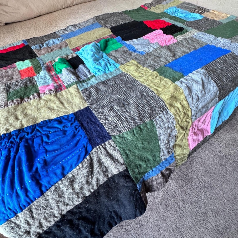 Patchwork Quilt Unique Vintage Handmade Blanket‎ Cozy Bohemian Eclectic Colorful - Picture 8 of 15